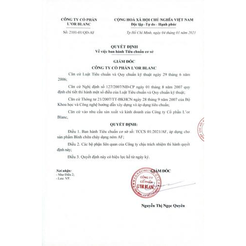 Tiêu chuẩn cơ sở - Bình chữa cháy dạng ném AF