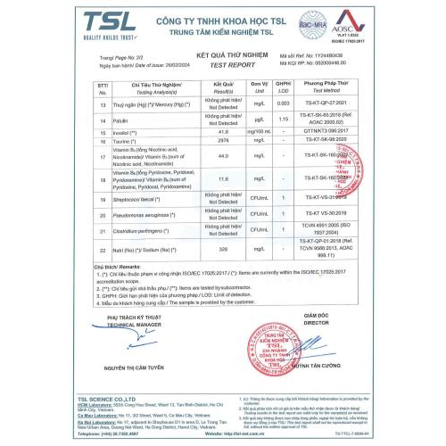 Giấy kết quả mẫu thử nghiệm sản phẩm