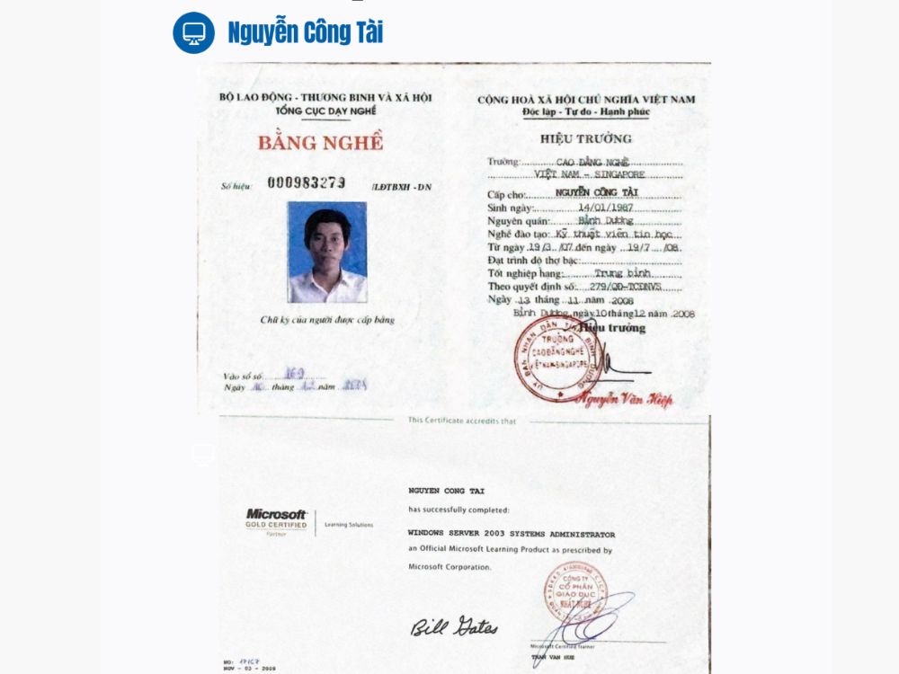 4. Nguyễn Công Tài – Kỹ thuật viên Tin học đạt chứng chỉ Microsoft Quốc tế