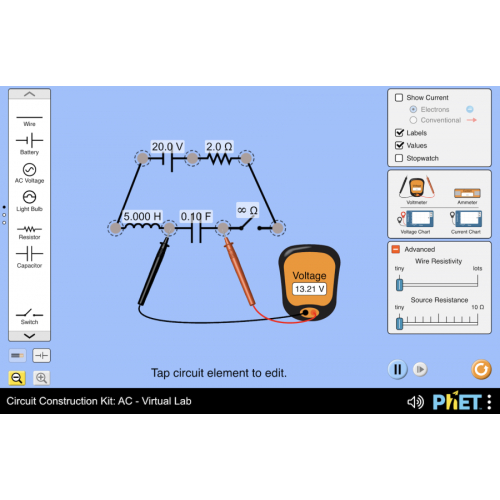 (Mô phỏng) Vật lý: Circuit Construction Kit: AC - Virtual Lab (Bộ công cụ xây dựng mạch: AC - Phòng thí nghiệm ảo)