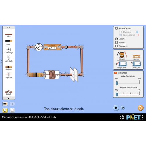 (Mô phỏng) Vật lý: Circuit Construction Kit: AC - Virtual Lab (Bộ công cụ xây dựng mạch: AC - Phòng thí nghiệm ảo)