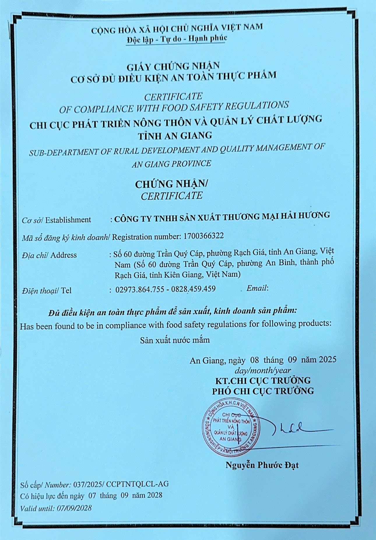 Chứng nhận an toàn vệ sinh thực phẩm