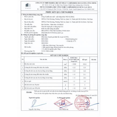 Phiếu kết quả thí nghiệm