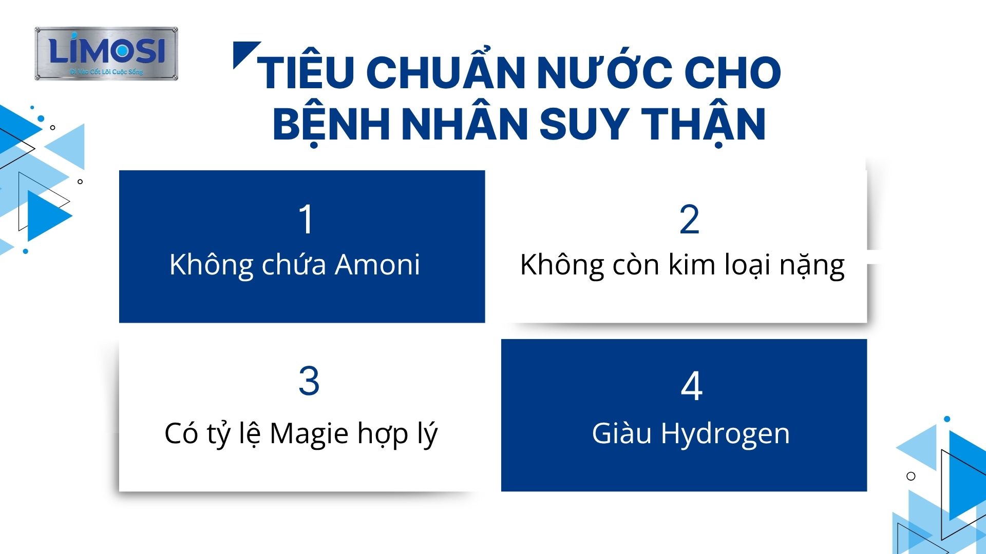 2. Nước ion kiềm Limosi đáp ứng tiêu chuẩn nào cho người suy thận?