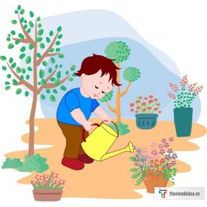 2- Bé trồng cây, rau xanh