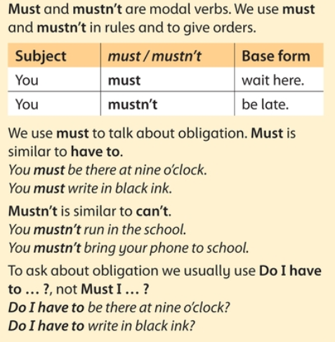 3. Review Grammar: Must/Mustn