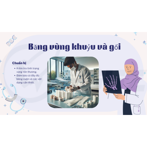 1. Chuẩn bị để băng khuỷa và gối