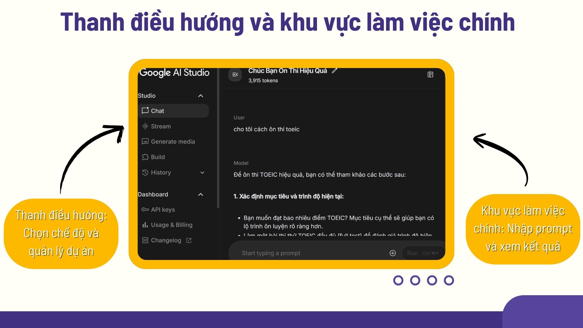 Thanh điều hướng và khu vực làm việc chính