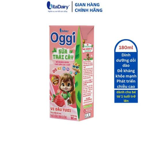 Thức Uống Dinh Dưỡng Sữa Trái Cây Oggi Vị Dâu Tươi Hộp 180ml (Thùng 48 Hộp)