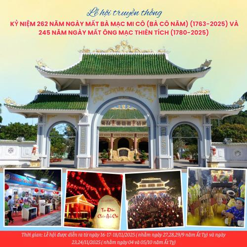 Phường Hà Tiên: Lễ Hội Truyền Thống Kỷ Niệm 262 Năm Ngày Mất Bà Mạc Mi Cô (Bà Cô Năm) (1763-2025) Và 245 Năm Ngày Mất Ông Mạc Thiên Tích (1780-2025)